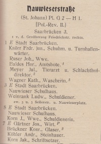 Auszug aus dem Saarbrücker Adressbuch. Unter der Anschrift Nauwieserstraße 1 lebte Mathilde Baldes mit Ihren Eltern