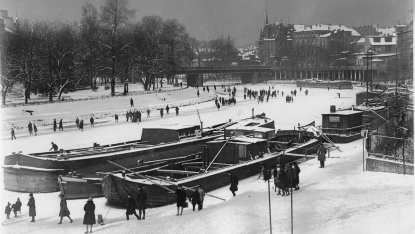 Die zugefrorene Saar am 14. Februar 1929 (Stadtarchiv Saarbrücken, GÖ 3.110)