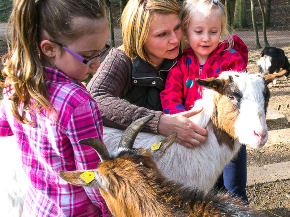 Wildpark-Akademie: Myriam Hill mit Kindern und Ziegen (Foto: Myriam Hill)