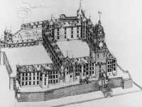 Die Zeichnung von Heinrich Hoer zeigt das 1602 von Graf Ludwig erbaute Renaissanceschloss. Zu erkennen ist die zur Stadt führende Zugbrücke. Die Zeichnung von Heinrich Hoer zeigt das 1602 von Graf Ludwig erbaute Renaissanceschloss. Zu erkennen ist die zur Stadt führende Zugbrücke.