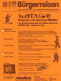 Programm der Bürgerreise nach Nantes zum Mi-Carême und Festival Jules Verne, 1986.