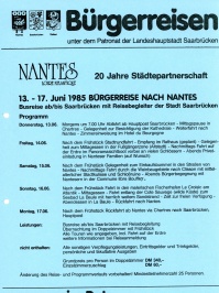 Programm der Bürgerreise nach Nantes, 1985.