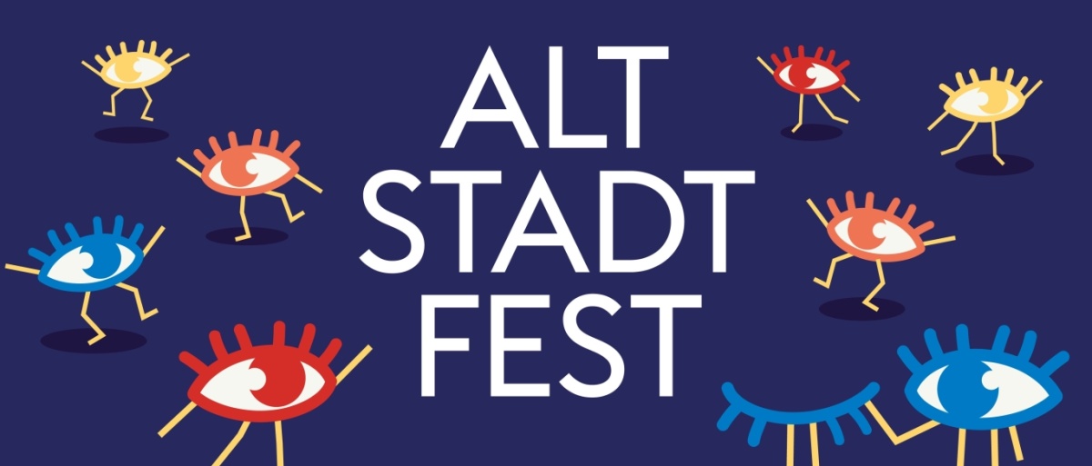 Grafik viele Augen mit Beinen tanzen, Schriftzug Altstadtfest
