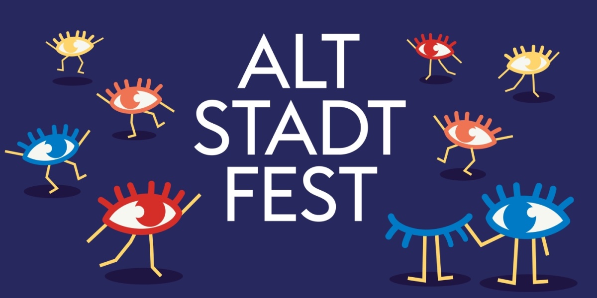 Grafik viele Augen mit Beinen tanzen, Schriftzug Altstadtfest