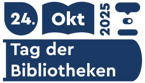 Grafik mit „Tag der Bibliotheken 24. Okt 2025” in blauer Schriftfarbe