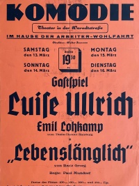 Ankündigung eines Gastspiels mit Luise Ullrich in der KOMÖDIE in der Warndtstraße im März 1948.
