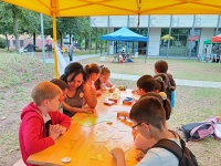 Kinder lernen spielerisch deutsch während des Sprachcamps