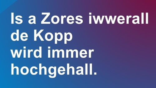 Zitat in Saarbrücker Platt Bild für die Seniorenkampagne mit dem Zitat in Saarbrücker Platt: "Is a Zores iwwerall, de Kopp wird immer hochgehall."