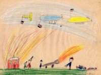 Darstellung einer Luftschlacht. Zeichnung Klasse 5a (10-11 Jahre)