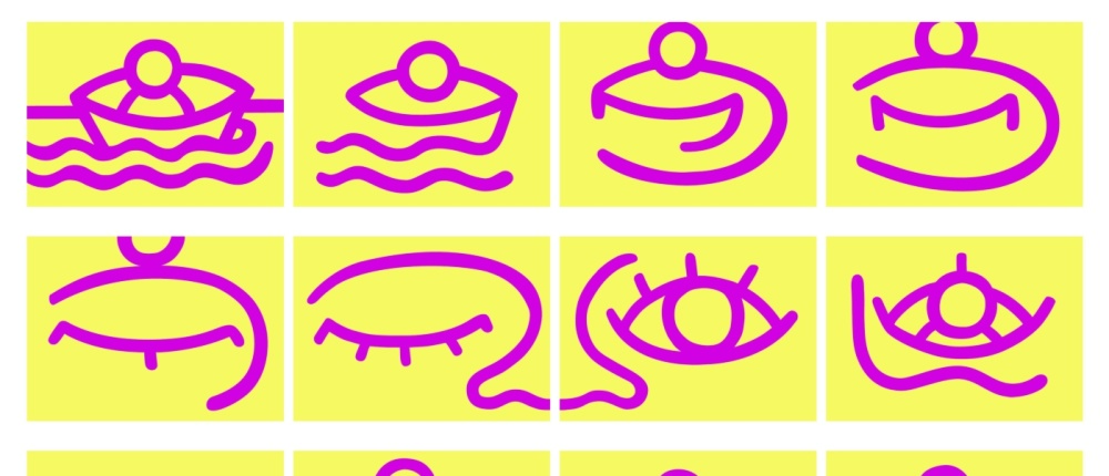 Innenhofinstallation Joni Marriott Rosa Linien auf gelbem Hintergrund